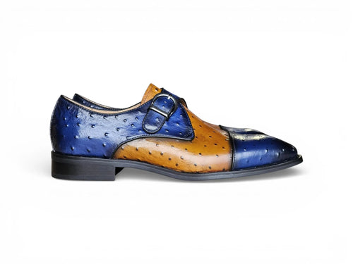 Carrucci Ostrich Embossed Leather Single Monk Strap