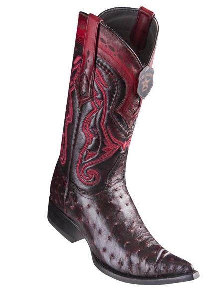 Los Altos Boots Ostrich Black Cherry Pointed Toe Cowboy Boots - Botas De Avestruz - 6.0 Standard / D / Medium