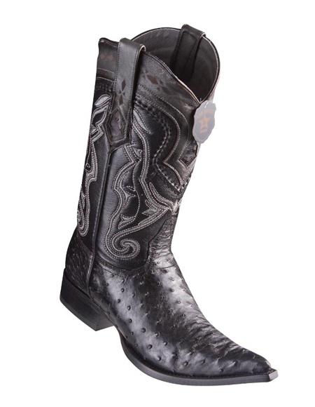 1.5" Walking Heel Los Altos Boots Ostrich Black Pointed Toe Cowboy Boots - Botas De Avestruz - 6.0 Standard / D / Medium