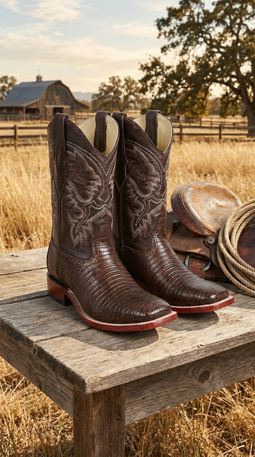 Brown Lizard Square Toe Cowboy Boots