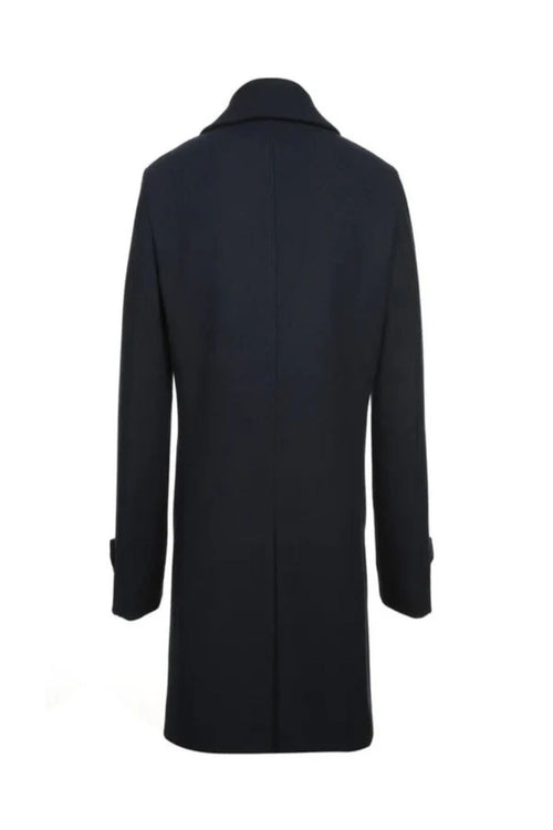 Navy Slim Fit Wool Blend Long Overcoat