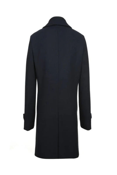 Navy Slim Fit Wool Blend Long Overcoat