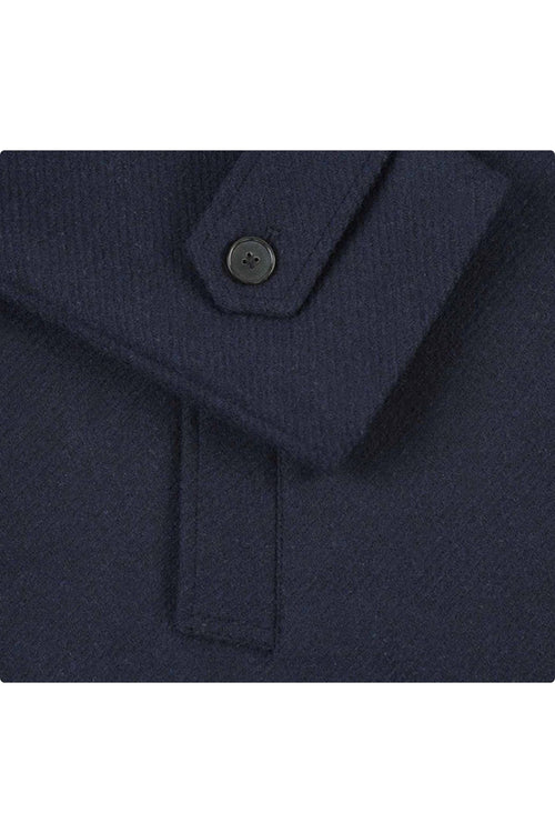 Navy Slim Fit Wool Blend Long Overcoat