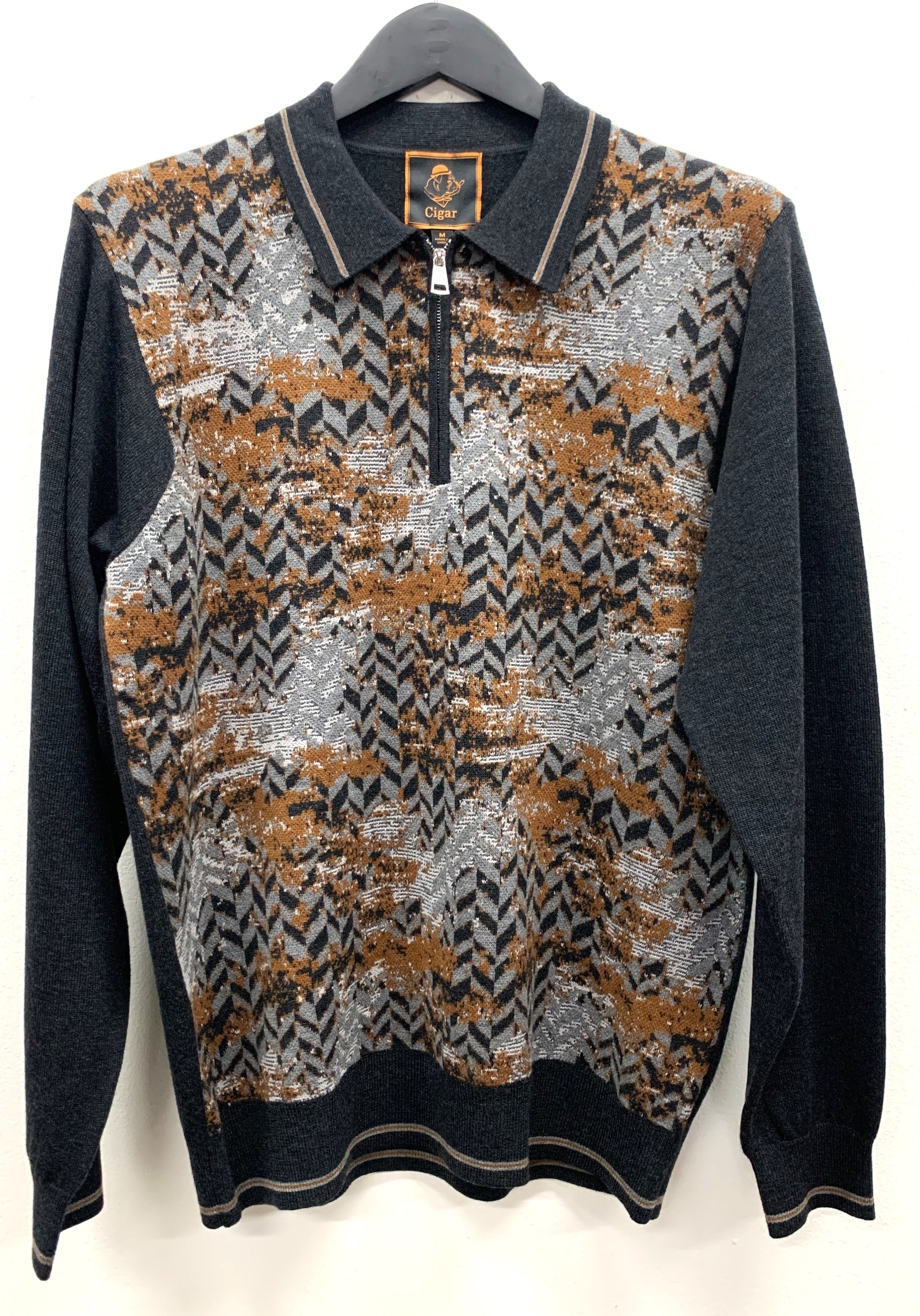 Cigar Couture 1/4 Zipper Polo Sweater - CHARCOAL - M