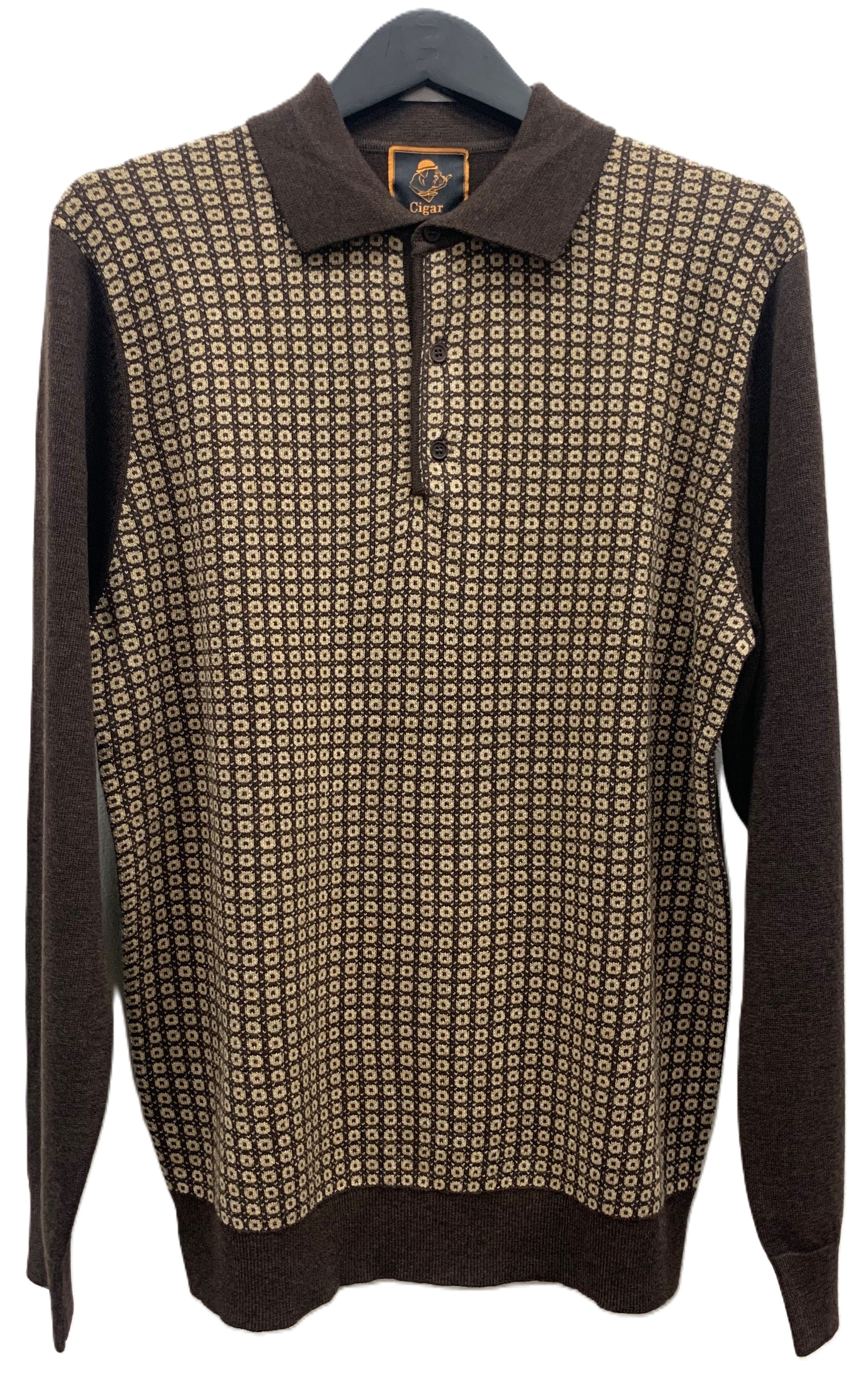 Cigar Couture 3 Button Pullover Polo Sweater - Brown - M