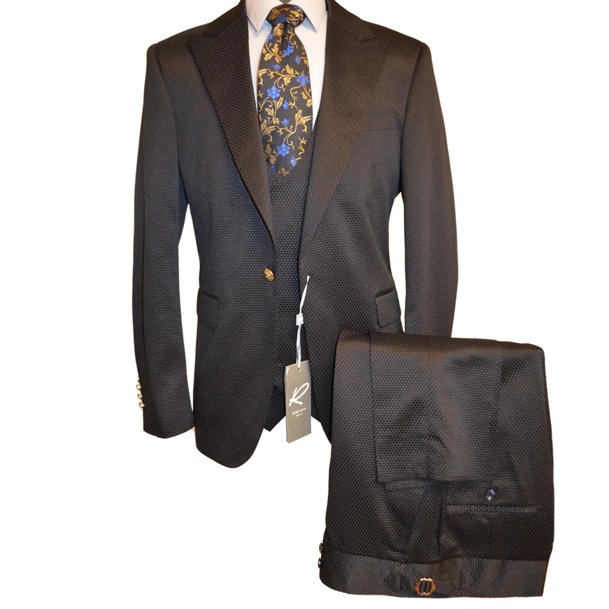 Rossiman Suits For Sale - Mens Designer Suit - Fashion Suits - Fancy 3 Piece Suits - 38 Short Jacket+32 Waist Adjustable 28to34)(Height: 5 4 to5 7 )(Neck 15-16.5)S-M)