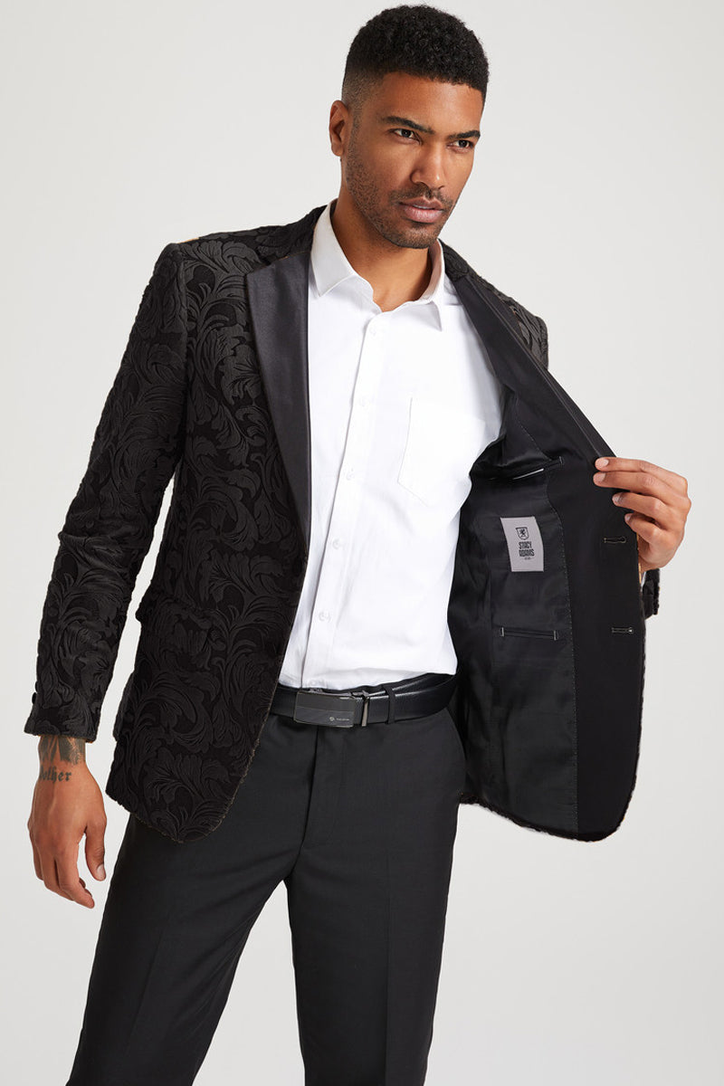"Stacy Adams Men's Velvet Paisley Tuxedo Jacket - Black for Prom & Wedding"