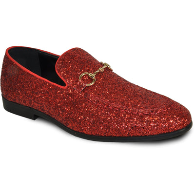 Bravo Mens Modern Glitter Sequin Prom Tuxedo Loafer in Red - Men's Dress Shoes