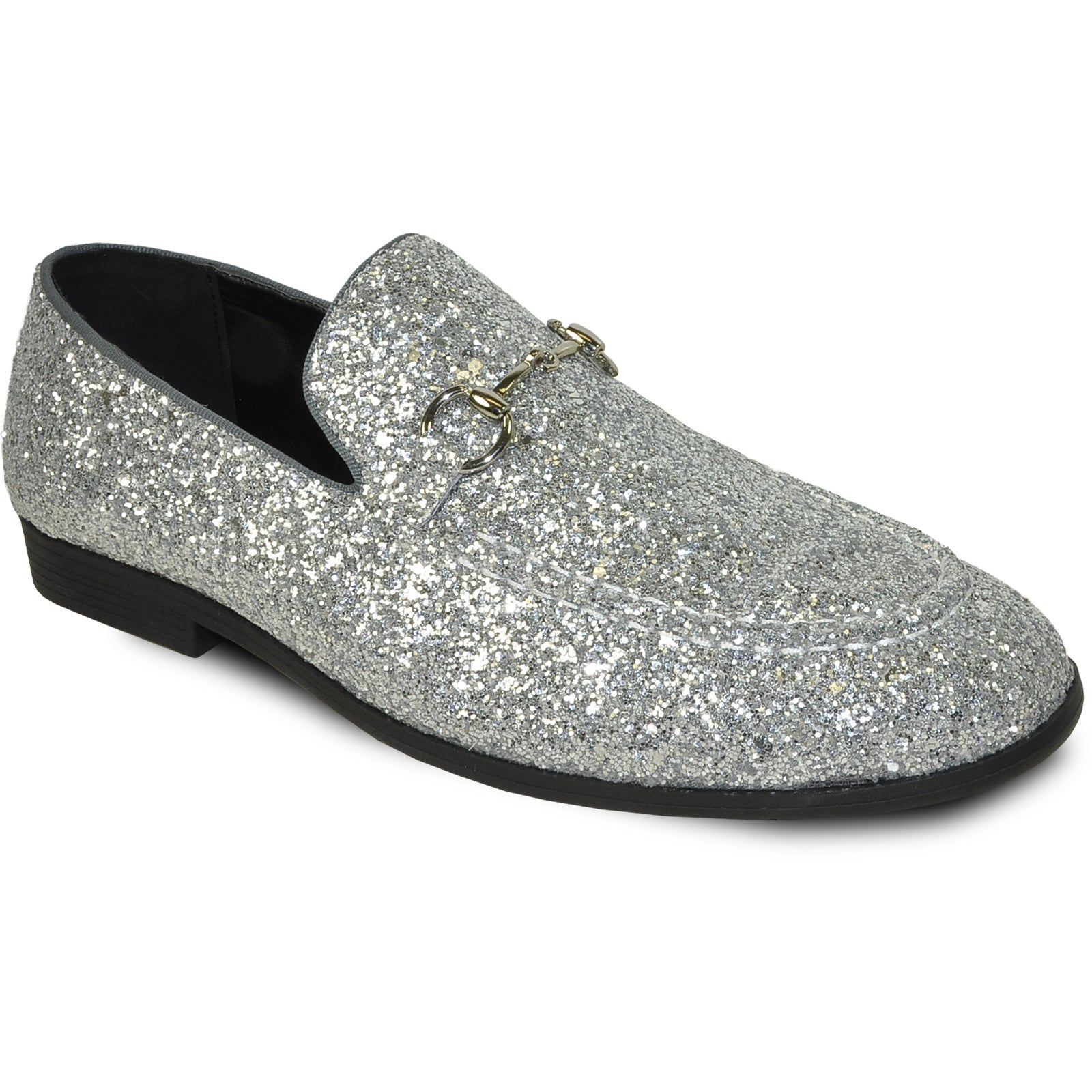 "Silver Sequin Loafer - Modern Men's Prom 2025 Tuxedo Footwear" - 7M