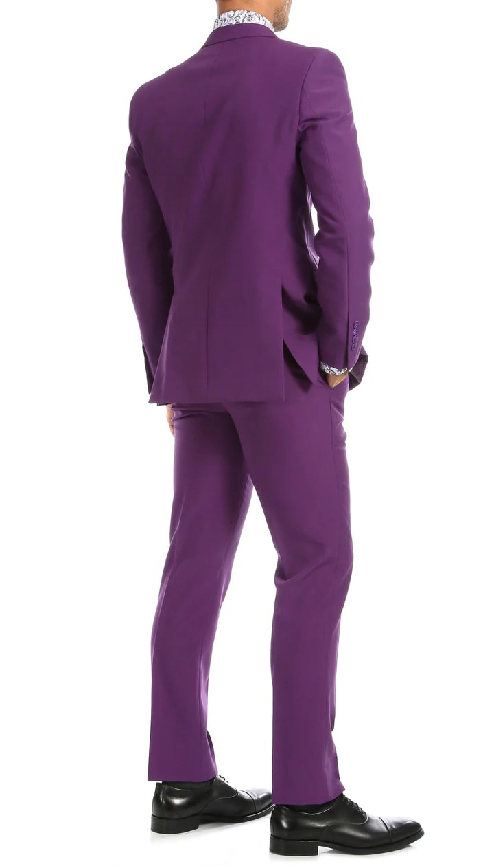 Paul Lorenzo Mens Purple Slim Fit 2 Piece Suit - 38 Short Jacket+32 Waist Adjustable 28to34)(Height: 5 4 to5 7 )(Neck 15-16.5)S-M)