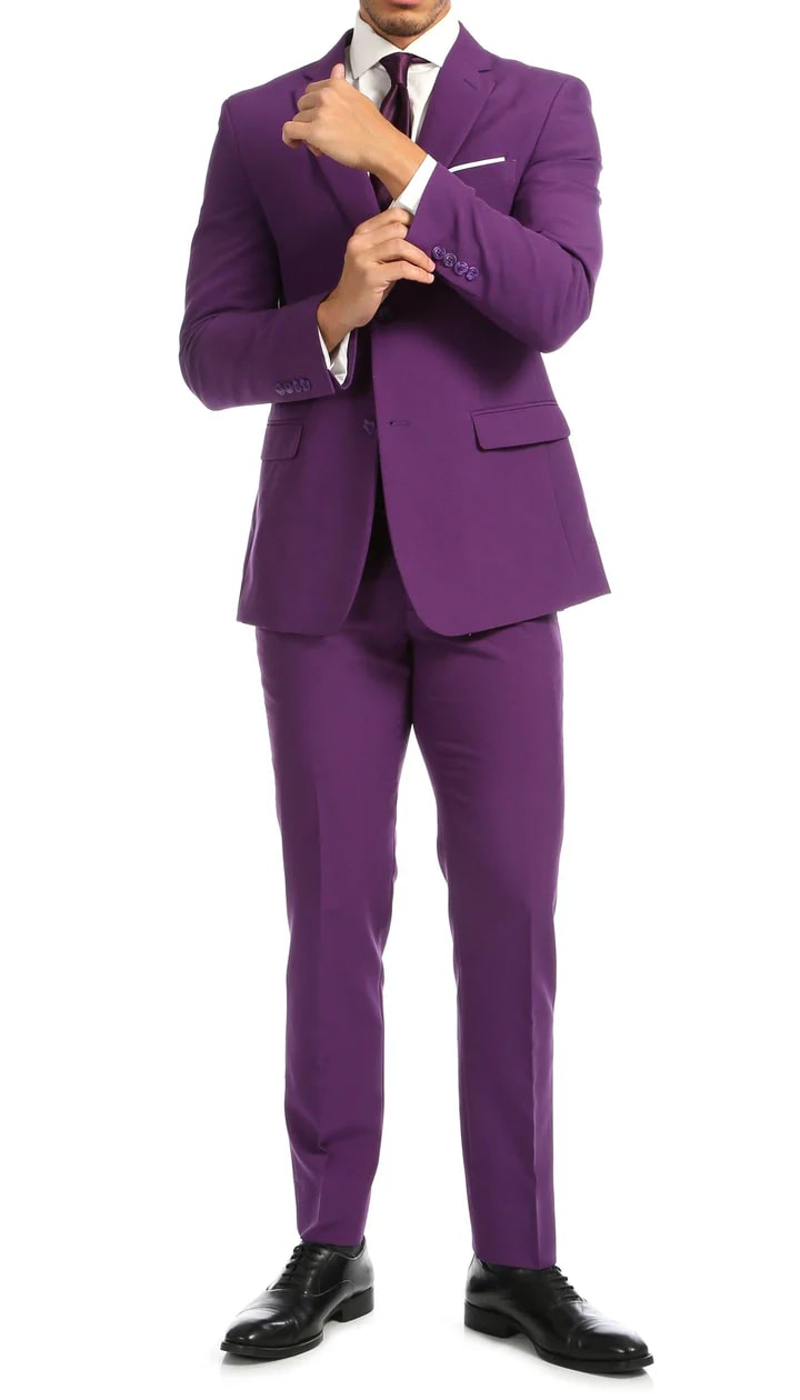 Paul Lorenzo Mens Purple Slim Fit 2 Piece Suit - 38 Short Jacket+32 Waist Adjustable 28to34)(Height: 5 4 to5 7 )(Neck 15-16.5)S-M)