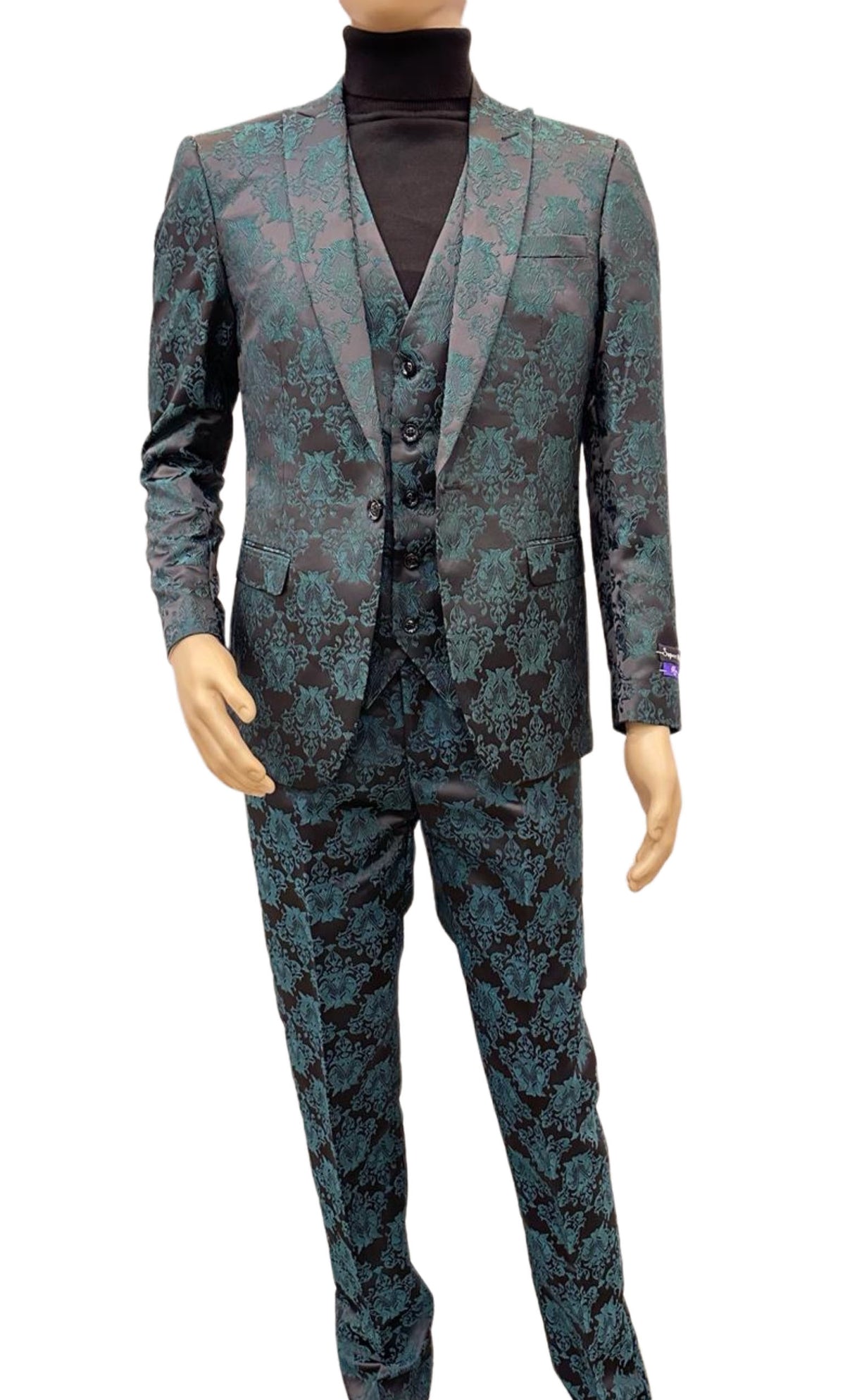 Paisley Suit - Black and Emerald Green Prom 2026 Suit - Slim Fit Stage Suit