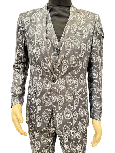 Paisley Suit - Gray - Silver - Charcoal Prom 2026 Suit - Slim Fit Stage Suit