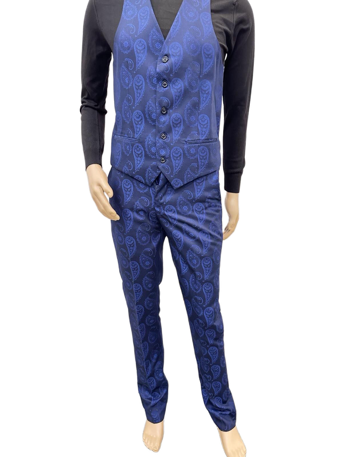 Paisley Suit - Royal Blue Prom 2025 Suit - Slim Fit Stage Suit - Coat Size 38