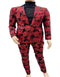 Paisley Suit - Black and Red Prom 2025 Suit Paisley Pattern - Slim Fit Stage Suit