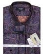 Paisley Mens Shirt -Long Sleeve - French Cuff - Matching Cuff Link in Black Blue Red and 10 Other colors