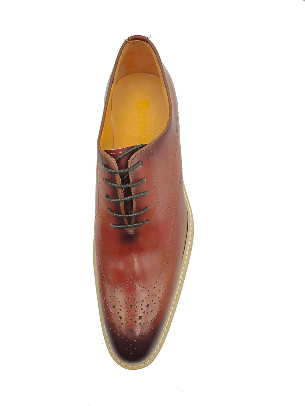 Patina Wing-tip Oxford with Medallion on Toe - 9