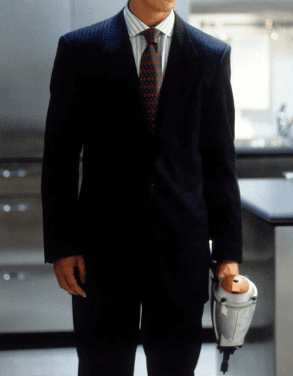 Mens Patrick Bateman | American Psycho Black 2 Button Pinstripe Suit - 38 Short Jacket+32 Waist Adjustable 28to34)(Height: 5 4 to5 7 )(Neck 15-16.5)S-M)