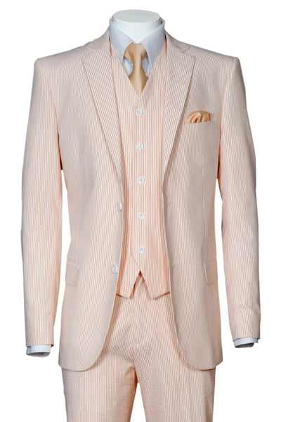 Cheap priced Suit - Mens 2 Button Jacket + Pants Summer Seersucker Peach Suit