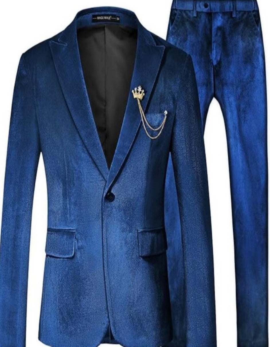 Mens One Button Slim Fit Peak Label Suit Blue - 36 Short