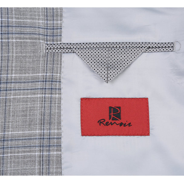 Renoir Clothing - Renoir Suit - Renoir Fashion - Stretch Performance 2-button Classic Fit Grey Check Renoir Suit - Coat Size 38