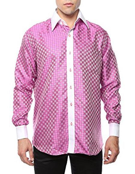 pink paisley dress shirt Barry. Wang Raspberry Pink Stage Shirt for Man Paisley Jacquard Woven Silk Heavy Metal Dress Shirt, L