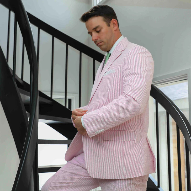 Seersucker Blazer - "Pink Lemonade" Seersucker Sport Coat Pink Lemonade Seersucker Stretch Sport Coat - 38 R