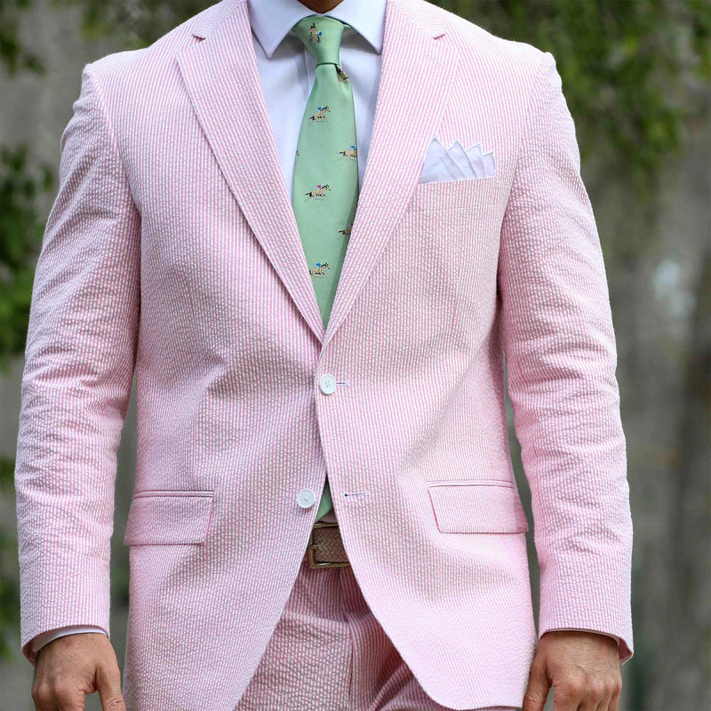 Seersucker Blazer - "Pink Lemonade" Seersucker Sport Coat Pink Lemonade Seersucker Stretch Sport Coat - 38 R