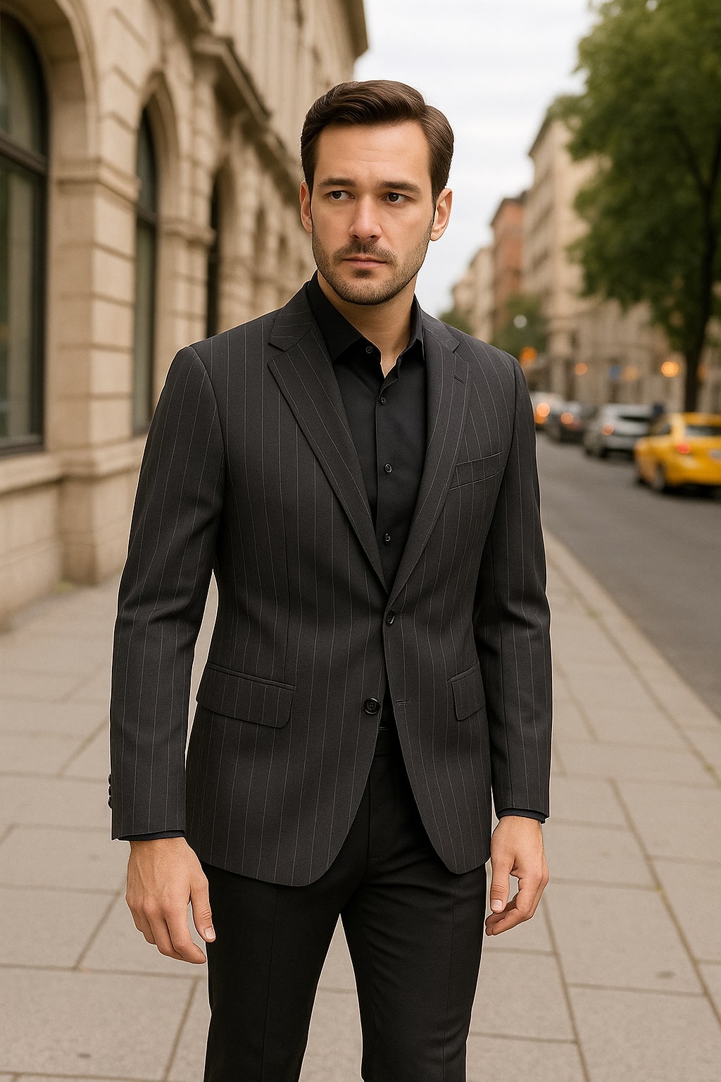 Pinstripe Blazer in Black Pinstripe Almost Dark Charcoal Grey Pinstripe Sport Coat - 1920s Pattern Sport Coat - 36 Short
