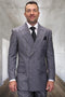 Mens Double Breasted Wool Suit Grey Plaid Regular Fit Black Gray