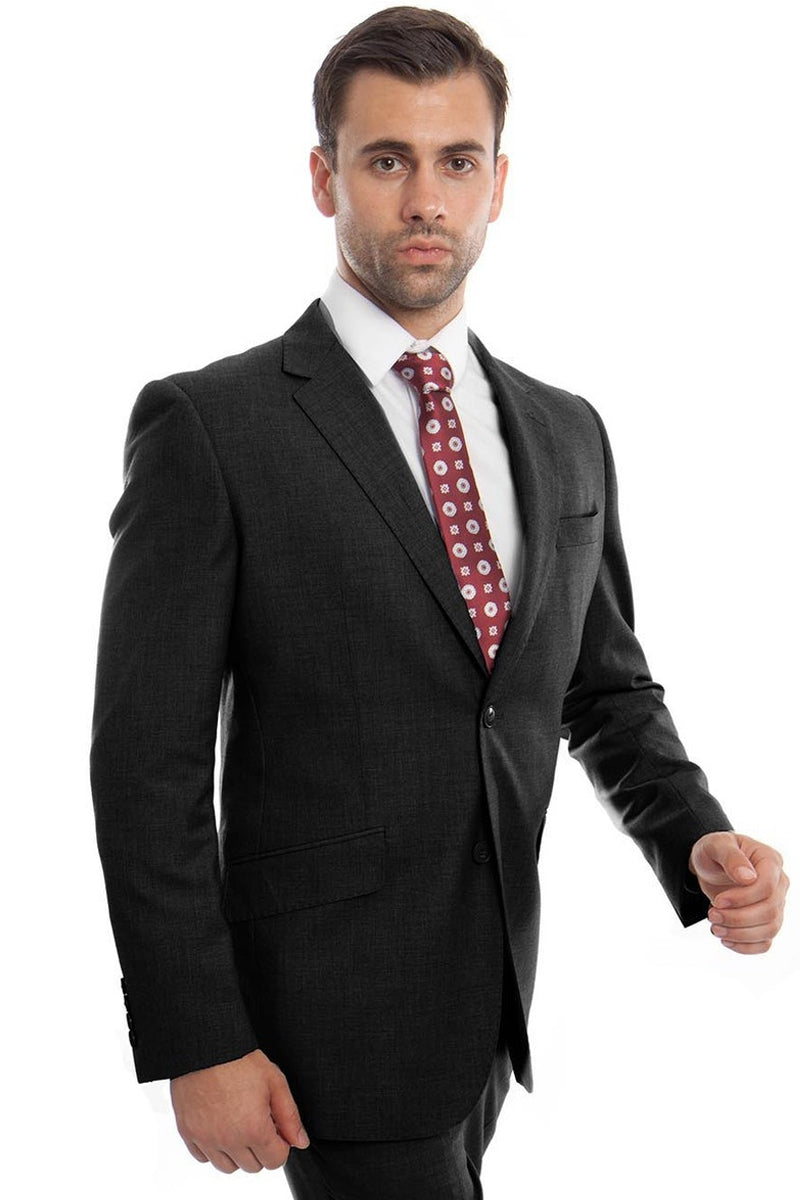 "Black Modern Fit Wool Suit - Men's Designer Two Button"