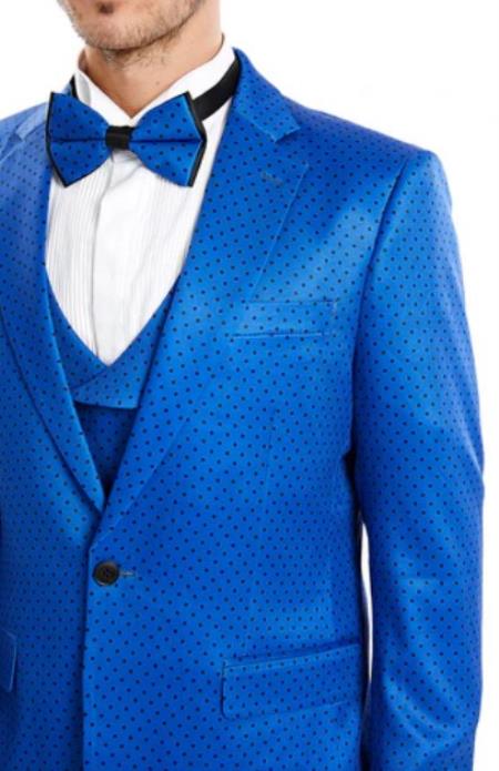 Polka Dot Suit - Polka Dot Blazer - Prom Suit - Stage Vested Suit Royal Blue - 38 Short Jacket+32 Waist Adjustable 28to34)(Height: 5 4 to5 7 )(Neck 15-16.5)S-M)