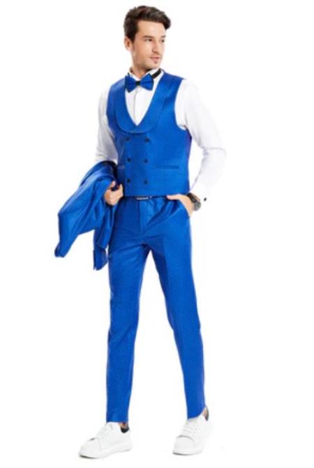 Polka Dot Suit - Polka Dot Blazer - Prom Suit - Stage Vested Suit Royal Blue - 38 Short Jacket+32 Waist Adjustable 28to34)(Height: 5 4 to5 7 )(Neck 15-16.5)S-M)