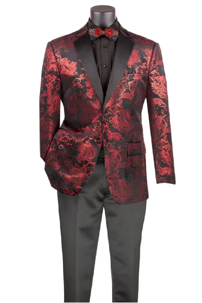 Posh Paisley Velvet Red Tuxedo Jacket - Coat Size 38