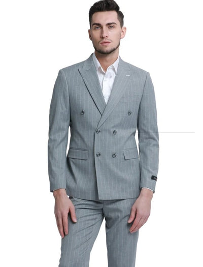 Premium Grey Pinstripe Double-Breasted Suit Tailored Elegance
