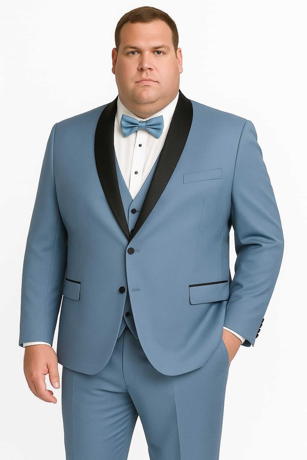 Sky Blue Tuxedo with Black Shawl Lapel Slim Fit Prom and Wedding Suit in Baby Blue Color - Light Blue - 34 Short or Extra Small