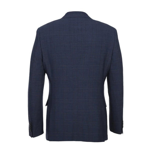 English Laundry Suits Designer Brand - Wool Stretch Double Breasted Slim Fit Prussian Blue Windowpane Suit by English Laundry