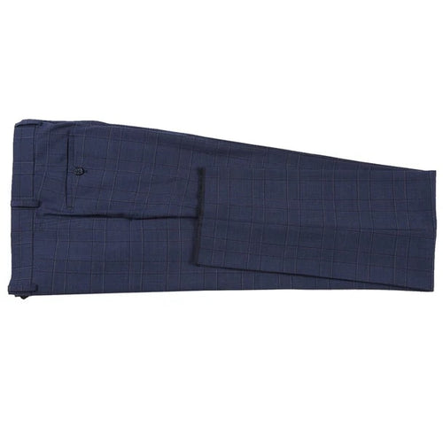 English Laundry Suits Designer Brand - Wool Stretch Double Breasted Slim Fit Prussian Blue Windowpane Suit by English Laundry