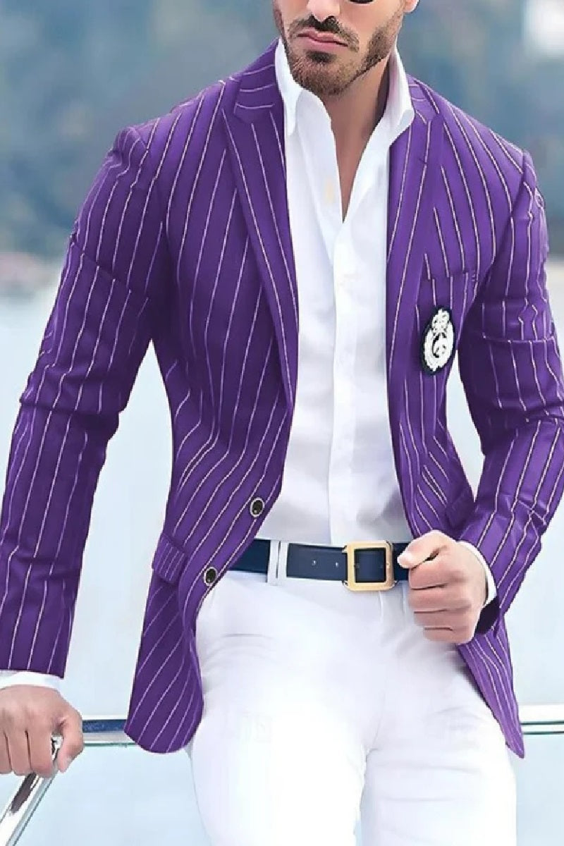 Purple Pinstripe Blazer With White Pants - Suit - Party Blazer - New Arrival - 36 Short