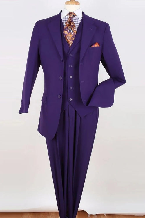 Cheap Priced Suit - Mens Three Button Classic Fit Vested Purple Suit