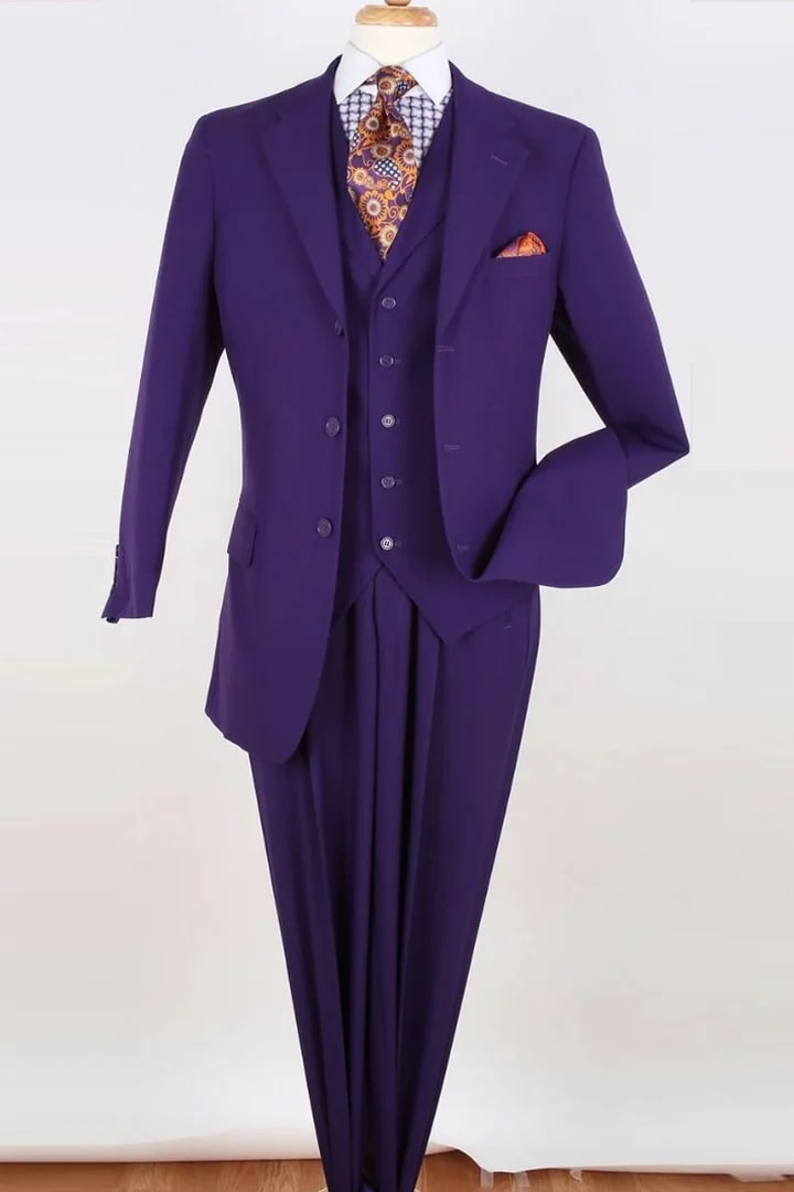 Cheap Suit - Mens Three Button Classic Fit Vested Purple Suit - 38 Short Jacket+32 Waist Adjustable 28to34)(Height: 5 4 to5 7 )(Neck 15-16.5)S-M)