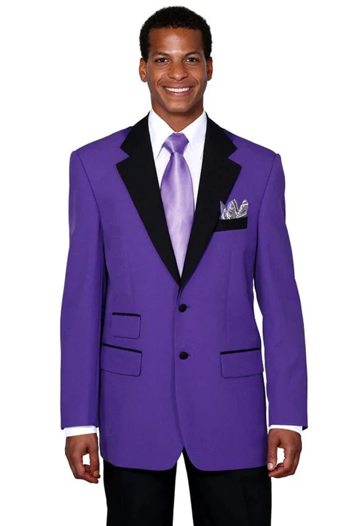 Cheap Priced Suit - Mens 2 Button Classic Fit Contrast Collar Purple Tuxedo