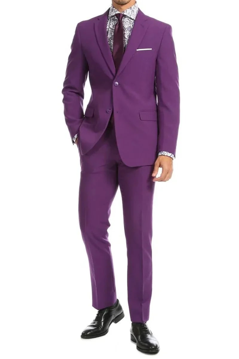 Cheap priced Suit - Mens Modern Fit Two Button Poplin Purple Single Breasted Suit