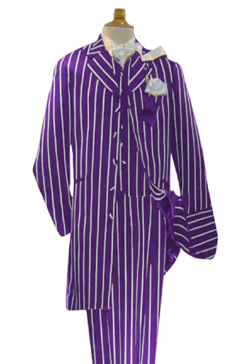 Purple and White Pinstripe Zoot Suit - Gangster 1920s Pinstripe Suit - Mens Fashion Suit - 38 Short Jacket+32 Waist Adjustable 28to34)(Height: 5 4 to5 7 )(Neck 15-16.5)S-M)