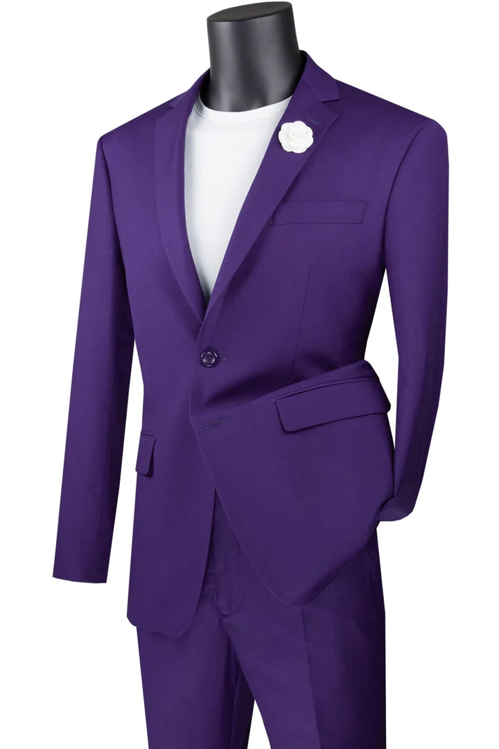 Cheap priced Suit- Mens Basic 2 Button Slim Fit purple Suit - 38 Short Jacket+32 Waist Adjustable 28to34)(Height: 5 4 to5 7 )(Neck 15-16.5)S-M)