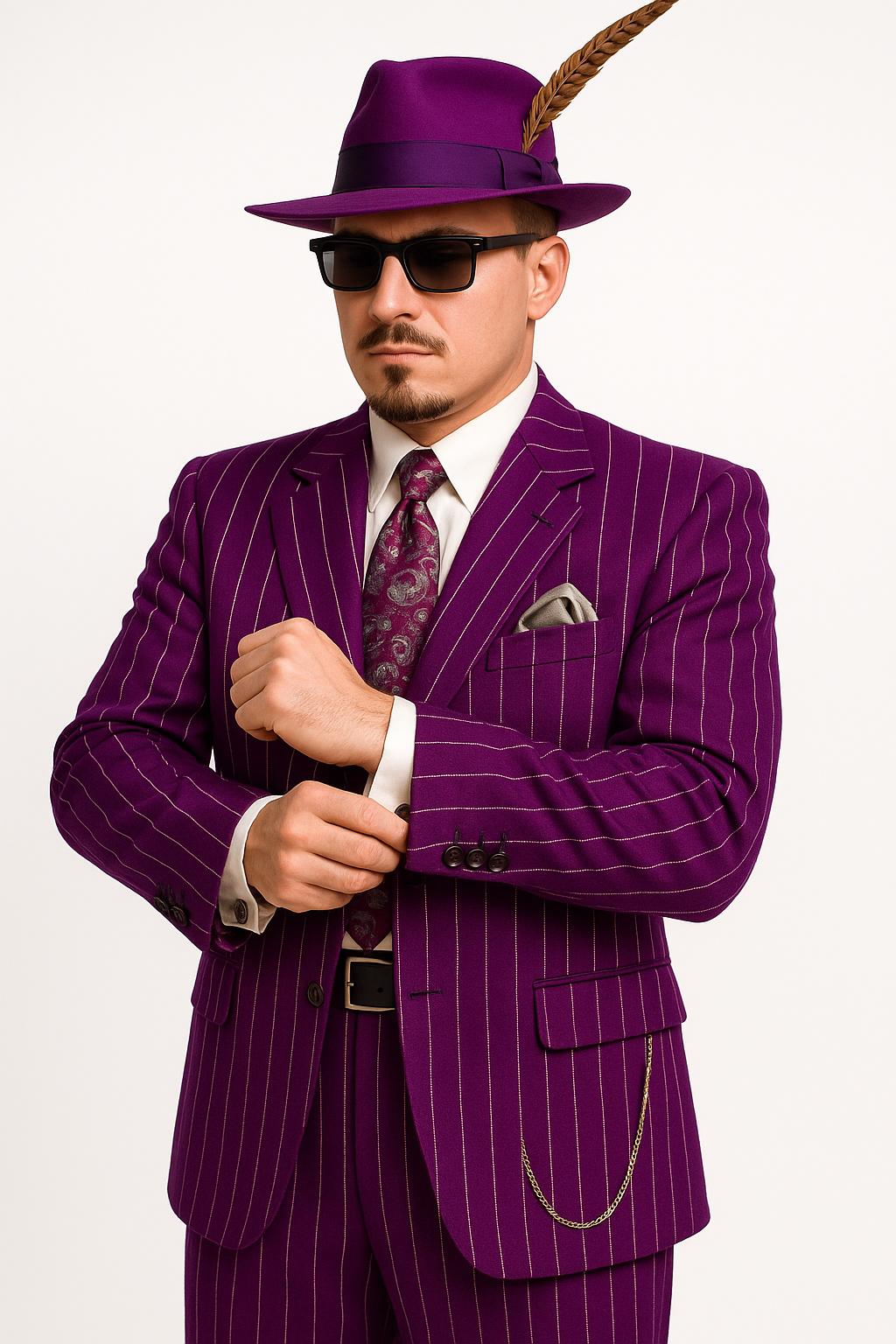 Purple Pinstripe Zoot Suit 3 Piece 1920s/1930s Gangster Outfit (Jacket and Pants and Vest) Vintage Fashion - 34 Short or Extra Small