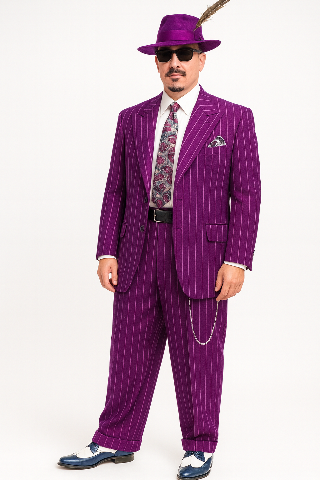Purple Pinstripe Zoot Suit 3 Piece 1920s/1930s Gangster Outfit (Jacket and Pants and Vest) Vintage Fashion - 34 Short or Extra Small