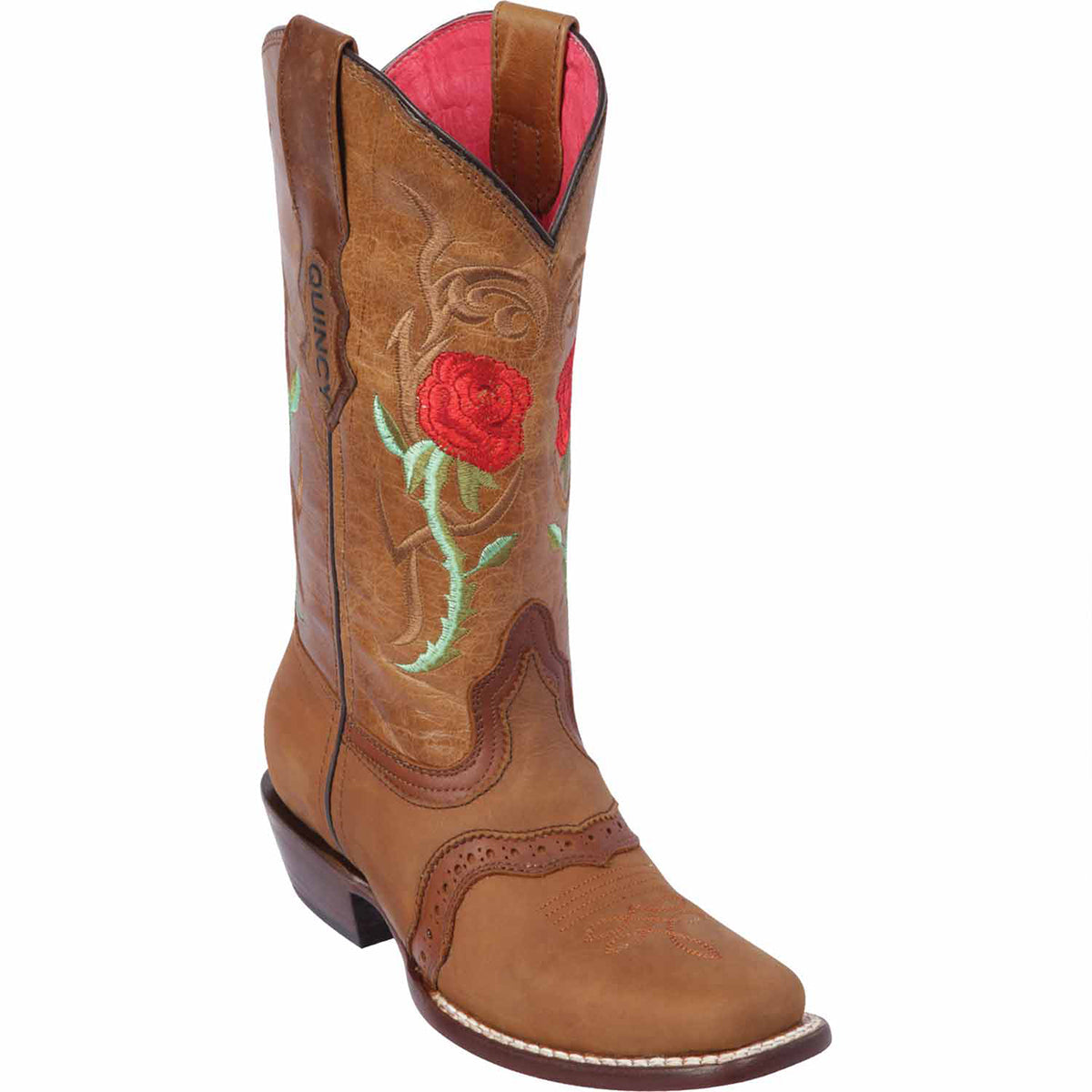 Red Rose Square Toe Women's Cowboy Boots - Honey