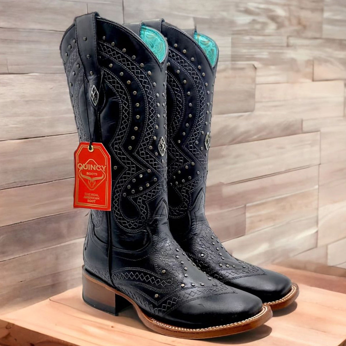 Ranchera Black Cowgirl Boots Square Toe - Black