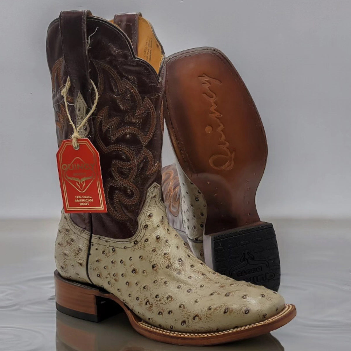 Ostrich Print Square Toe Cowboy Boots Mink - EE
